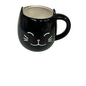 Home Essentials Cat Face Mug Black Figural With Ears Coffee Tea Cup